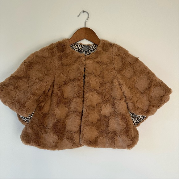 Zara Other - Zara Kids Cotton Furry Teddy Bear Cape Capelet Cheetah Leopard Lined, size 7-8